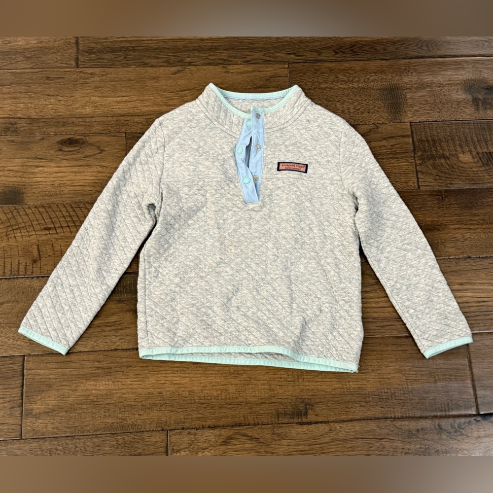 Vineyard Vines Girls’ Light Gray Quilted 1/4 Button Up Pullover, S(7-8)
